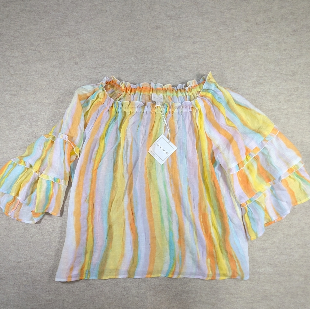 *NWT Zac & Rachel Multicolor Pastel Blended Striped Blouse Flowy Lightweight XL